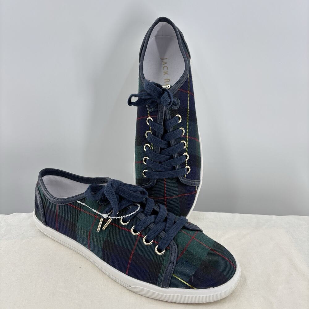Jack Rogers Lia Sneakers 8B Green Tartan Plaid Preppy
